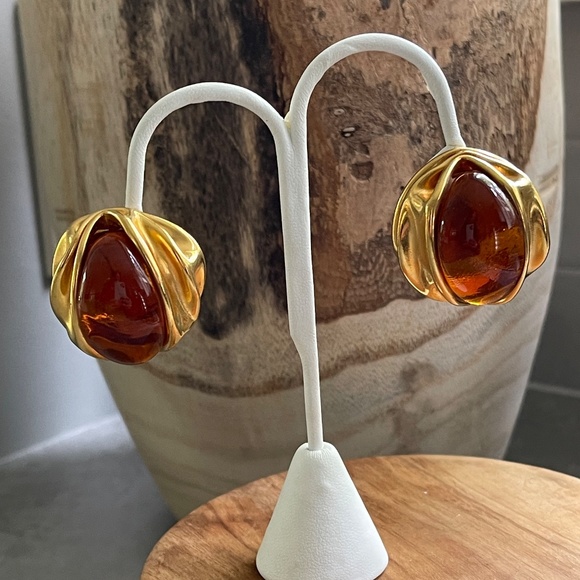 80s Vintage Serge Breton Amber Murano Glass Earrings - Picture 5 of 9